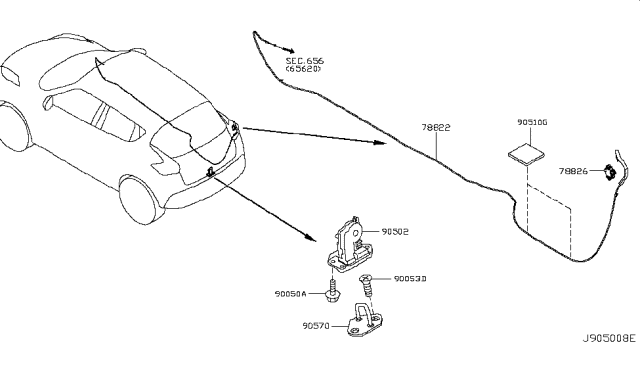 2017 Nissan Juke Cable Assy-Fuel Filler Lid Opener Diagram for 78822-1KA0C