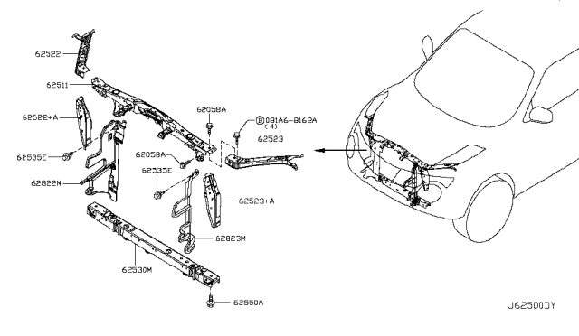 2016 Nissan Juke Air Guide-Front,RH Diagram for 62822-3YM0B