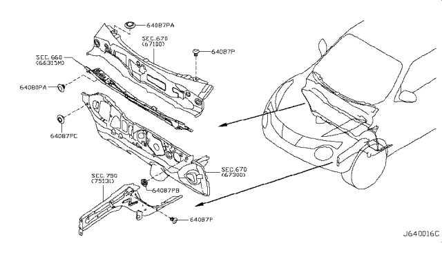 2016 Nissan Juke Hood Ledge & Fitting Diagram 2