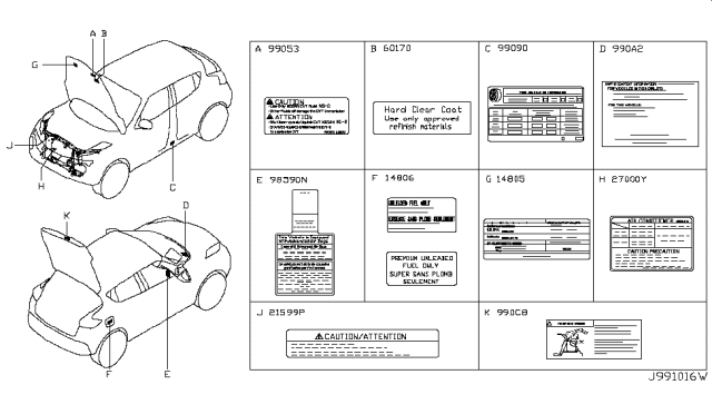 2017 Nissan Juke Placard-Tire Limit Diagram for 99090-1KA1A