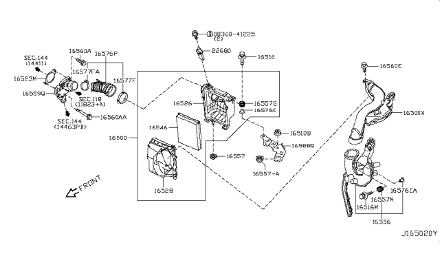 2014 Nissan Juke Air Cleaner Assembly Diagram for 16500-1KC0C