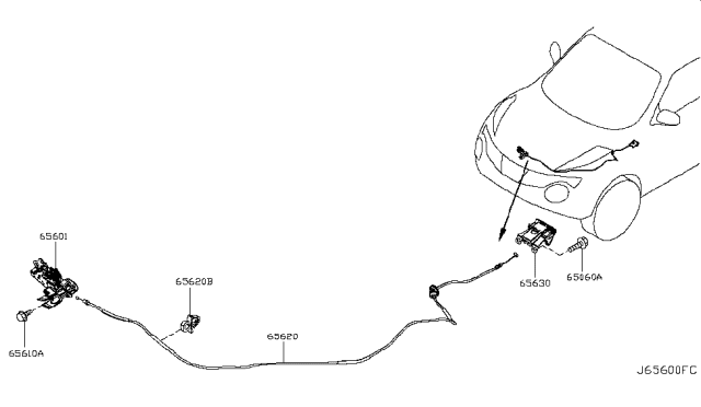 2017 Nissan Juke Cable Assembly-Hood Lock Control Diagram for 65620-1KA0A