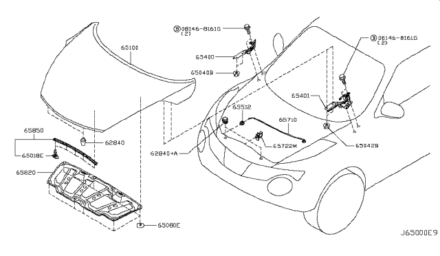 2015 Nissan Juke Hood Panel,Hinge & Fitting Diagram