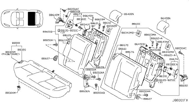 2012 Nissan Juke Knob Lock, Rear Seat Back Diagram for 88645-8H481