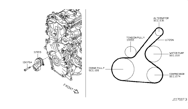 2013 Nissan Juke Fan,Compressor & Power Steering Belt Diagram