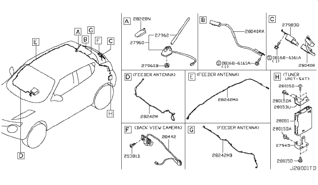 2014 Nissan Juke Antenna Assembly Diagram for 28208-1JU1B