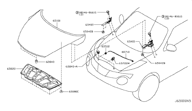 2016 Nissan Juke Hood Panel,Hinge & Fitting Diagram 1