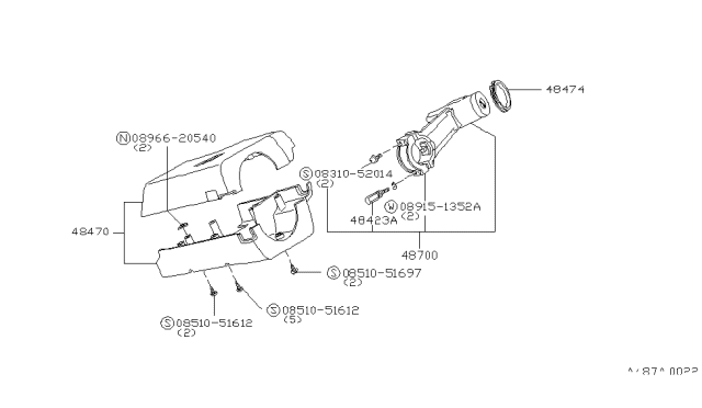 1984 Nissan 720 Pickup Cover Set STEERNG Diagram for 48470-10W00