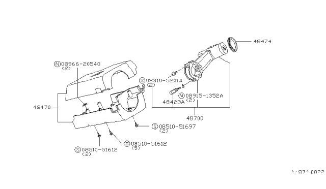 1983 Nissan 720 Pickup Lock Steering Diagram for 48710-02W00