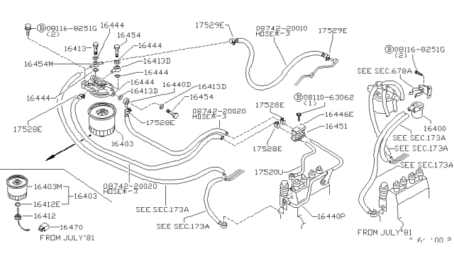 1983 Nissan 720 Pickup Pipe Fuel Diagram for 16817-36W00