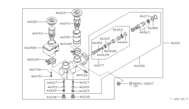 1980 Nissan 720 Pickup Cylinder-Master Brake Diagram for 46010-13W10
