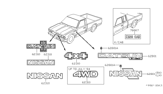 1986 Nissan 720 Pickup Emblem Front Diagram for 62891-62W00