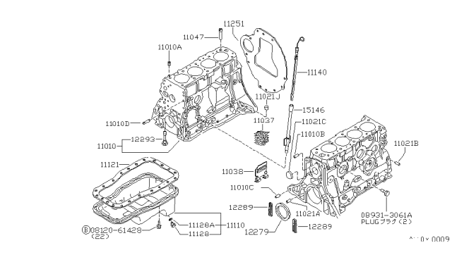 1981 Nissan 720 Pickup Cylinder Block & Oil Pan Diagram 4