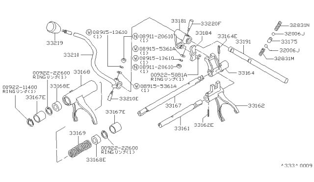 1980 Nissan 720 Pickup Transfer Shift Lever,Fork & Control Diagram