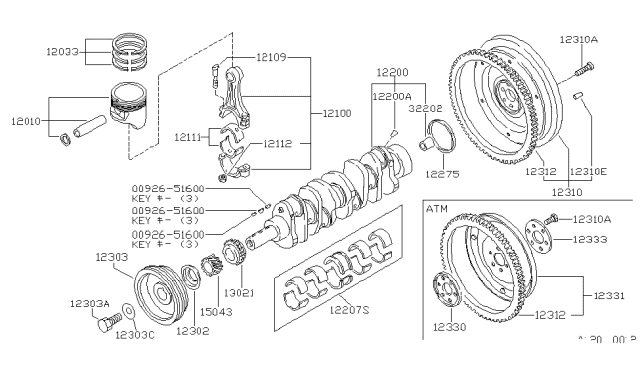 1985 Nissan 720 Pickup Piston,Crankshaft & Flywheel Diagram 1