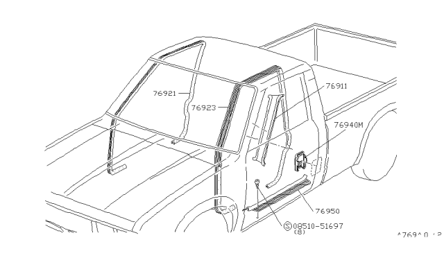 1986 Nissan 720 Pickup Belt RETRACTOR Cover Diagram for 76890-01W00