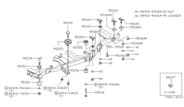 1986 Nissan 720 Pickup Bolt-Body Mounting Diagram for 95134-01W01