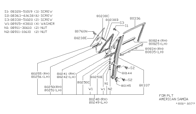 1982 Nissan 720 Pickup Lock-Back Door Diagram for 80337-02W00