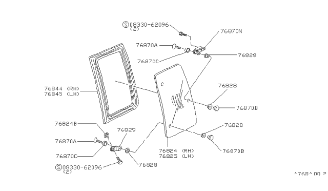 1984 Nissan 720 Pickup Side Window Diagram