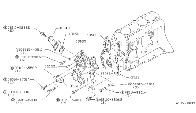 1981 Nissan 720 Pickup Bolt Hex Diagram for 08010-8751A