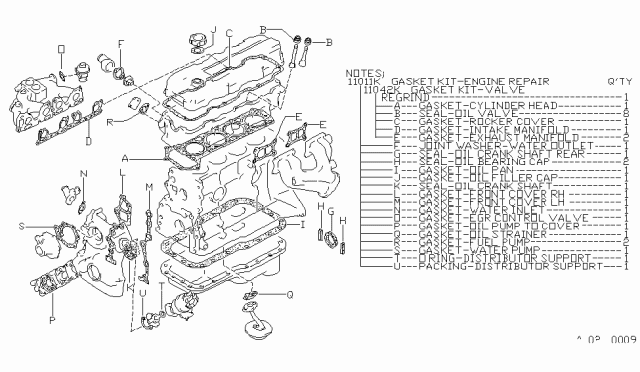 1986 Nissan 720 Pickup Gasket Kit Engine Diagram for 10101-61W25