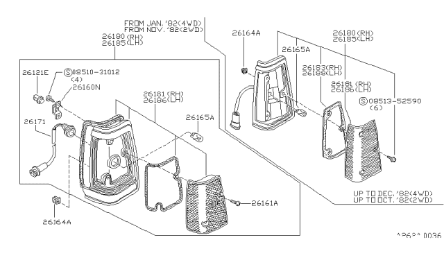 1983 Nissan 720 Pickup Lamp Side LH Diagram for 26185-04W00