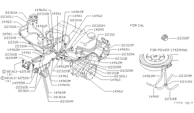 1981 Nissan 720 Pickup Hose Vacuum Diagram for 22320-W0560