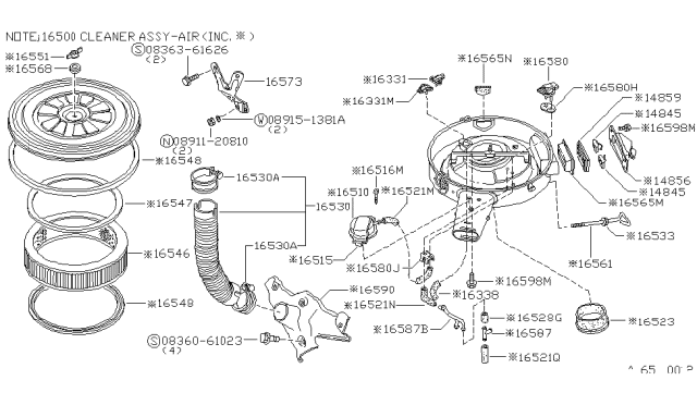 1981 Nissan 720 Pickup Air Cleaner Diagram for 16500-36W01