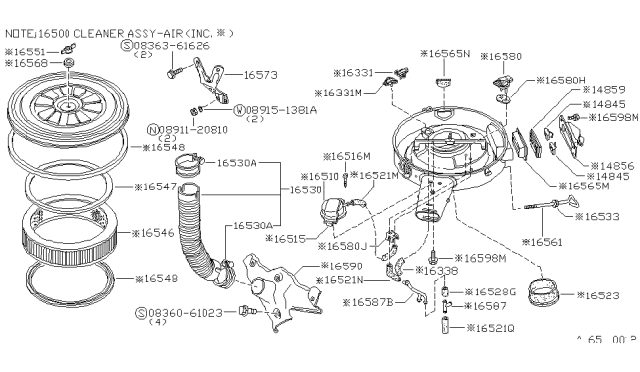 1981 Nissan 720 Pickup Air Filter Diagram for 16546-S0100