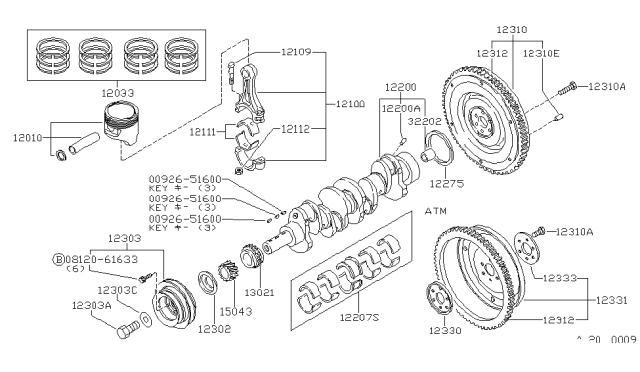 1982 Nissan 720 Pickup PULLEY Crank Diagram for 12303-36W00