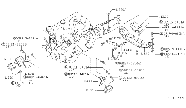 1982 Nissan 720 Pickup Engine & Transmission Mounting Diagram 1