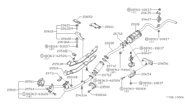 1986 Nissan 720 Pickup Exhaust Tube & Muffler Diagram 2