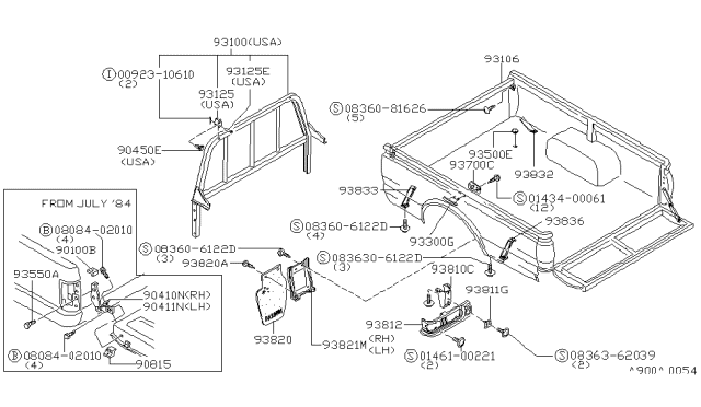 1986 Nissan 720 Pickup Mud Guard Diagram for 93823-80W00