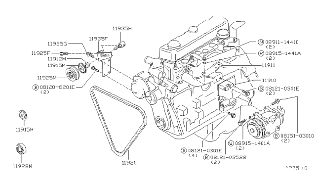 1984 Nissan 720 Pickup Compressor Mounting & Fitting Diagram 1
