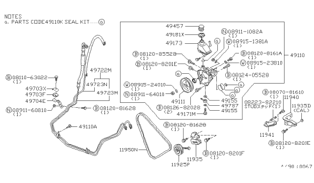 1983 Nissan 720 Pickup Pump POWERSTEER Diagram for 49110-01W00