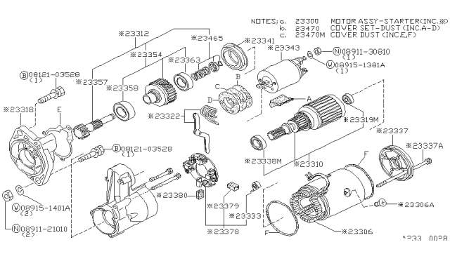 1983 Nissan 720 Pickup Starter Motor Diagram for 23300-81W00