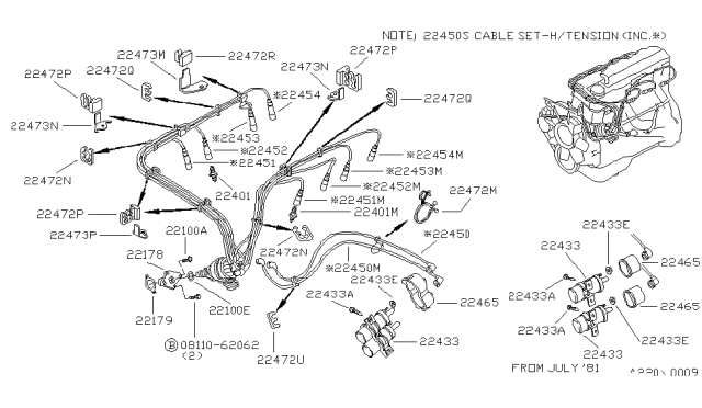 1981 Nissan 720 Pickup Spark Plugs Diagram for 22401-N8715