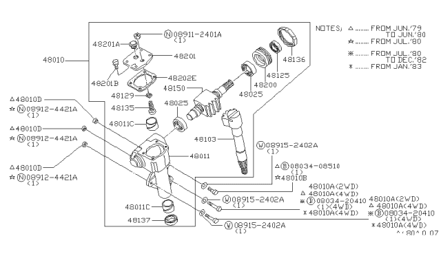 1980 Nissan 720 Pickup Gear Power Steering Diagram for 49200-06W01