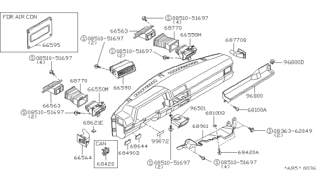 1986 Nissan 720 Pickup ASHTRAY Ins Blu Diagram for 68800-80W02