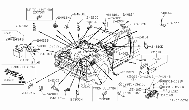 1983 Nissan 720 Pickup Harness Instrument Diagram for 24013-20W00