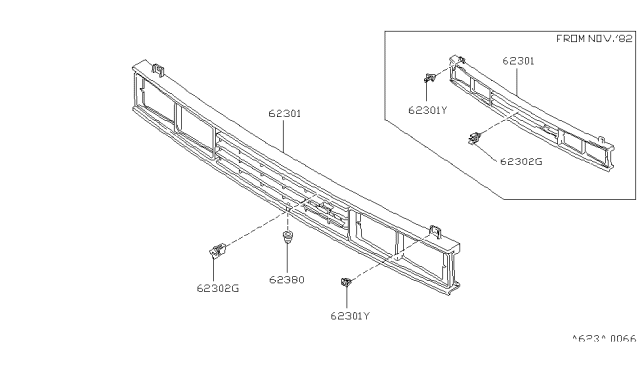 1981 Nissan 720 Pickup Grille Radiator Diagram for 62312-04W05