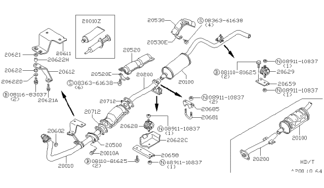 1981 Nissan 720 Pickup Exhaust Tube & Muffler Diagram 1