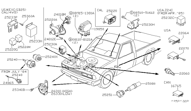 1986 Nissan 720 Pickup Relay Hold Exhaust Gas Sensor 02 Diagram for 25230-81W00