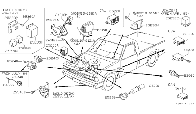 1986 Nissan 720 Pickup Unit Assembly-Control Diagram for 22604-82W01