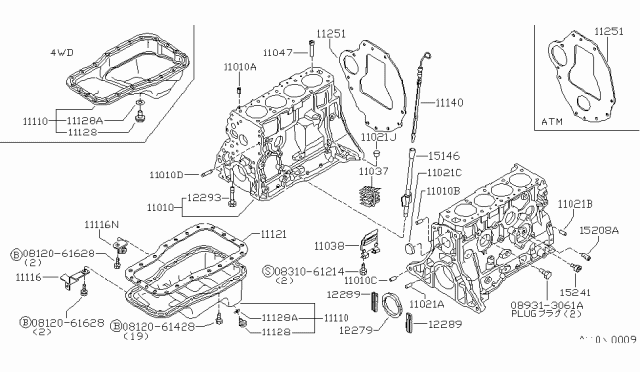 1983 Nissan 720 Pickup Cylinder Block & Oil Pan Diagram 5