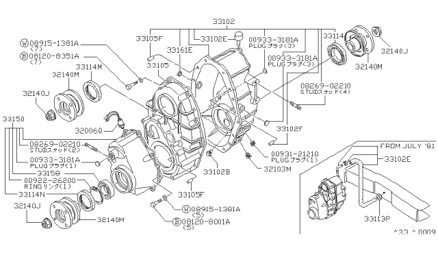 1980 Nissan 720 Pickup Case Front TRANFER Diagram for 33105-C6900