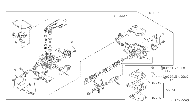 1985 Nissan 720 Pickup Injection Body Assembly Diagram for 16010-89W00