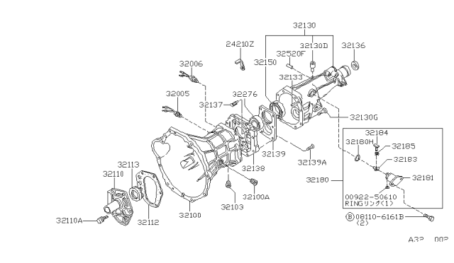 1986 Nissan 720 Pickup Transmission Case & Clutch Release Diagram 2