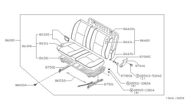 1985 Nissan 720 Pickup Frame-Front Seat Cushion Diagram for 86301-10W70