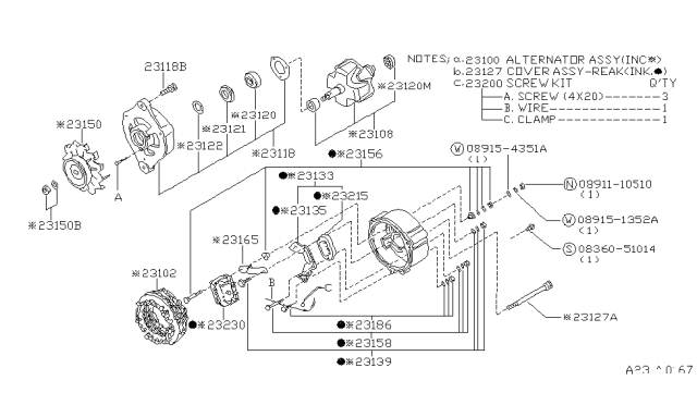 1983 Nissan 720 Pickup Brush Diagram for 23135-B9800